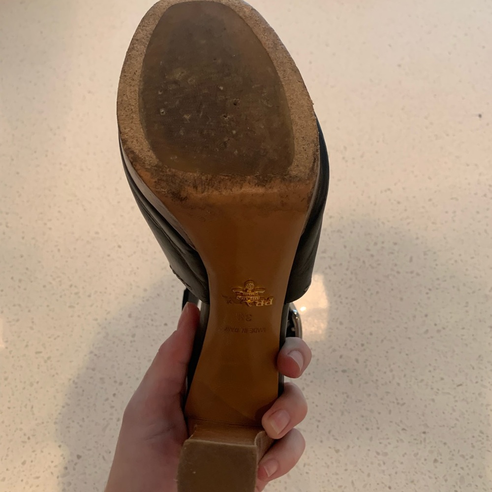 Prada Black Leather Wooden Block Heel - Picture 14 of 14